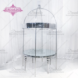Table à manger en verre cristal à double couche avec base en acier inoxydable et <span class=keywords><strong>plateau</strong></span> argenté pour les événements d'hôtel et de mariage - Product Image 3