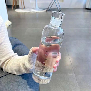 玻璃定制硼硅酸盐健身运动玻璃水瓶带时间戳玻璃盖瓶 - Product Image 1