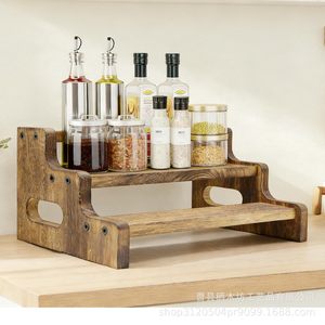 Étagère à épices en bois à plusieurs niveaux, 3 étages, couleur rétro, rangement de cuisine pour épices, huiles et condiments - Product Image 1