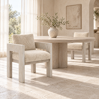 Fauteuil de salle à manger moderne et minimaliste rembourré, avec structure en bois blanchi et tissu bouclé texturé, chaise d'appoint pour salle à manger