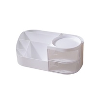 Boîte de rangement cosmétique rectangulaire transparente en plastique de bureau, style tiroir, anti-poussière, empilable, compartimentée, avec miroir de maquillage