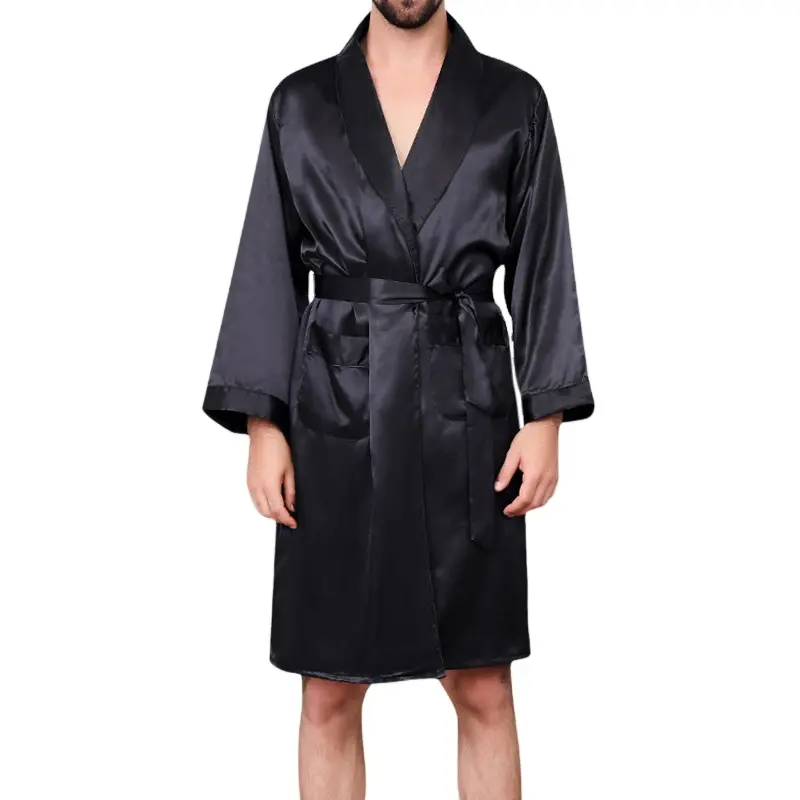 पुरुषों की रेशम Nightgown शॉर्ट्स पतली लंबी आस्तीन धारीदार पजामा बड़े <span class=keywords><strong>बाथरोब</strong></span> शानदार पुरुषों स्पा स्नान बागे