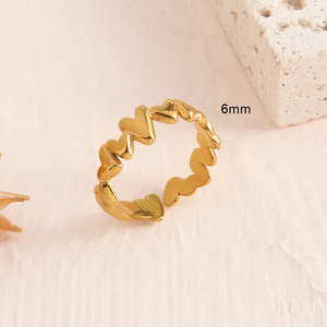 Bague ouverte légèrement ajustable en forme de cœur pour femme, tendance, plaquée or, en acier inoxydable, bijoux de fiançailles et de soirée - Product Image 4