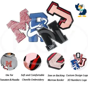 Chenille Patches Wholesale Design Custom 3D Embroidery Letters Numbers Logo Embroidered Services For Garment