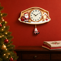 Jam Dinding 3D Santa Claus MDF Jarum Pendulum Berayun Permen Natal Rusa Kutub Tahan Air Dekorasi Ruang Tamu Kartun