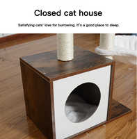 Meuble à chaussures moderne en bois brun, arbre à chat avec plateforme et griffoir, 4 niveaux, résistant à l'humidité, en fausse fourrure de lapin lavable