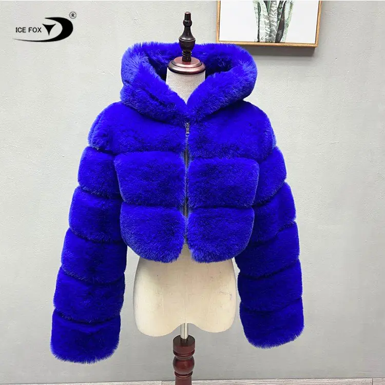 Abrigo de piel de zorro de imitación para mujer, Chaqueta corta con capucha de alta calidad, longitud media, 1,5 kg, para invierno