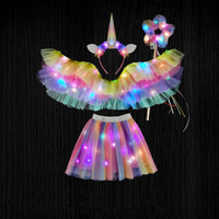 Jupe à ailes d'ange pour filles avec lumières LED, accessoires de déguisement pour fête d'Halloween, robe de spectacle pour enfants avec couvre-chef et baguette magique
