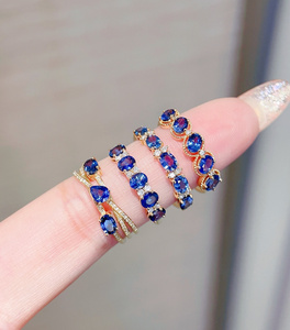 Xinfly Wholesale Luxury Handcrafted AU750 18K Solid Gold Blue Sapphire Gemstone <b>Ring</b> For Women - Product Image 2