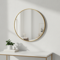 Grand miroir mural rond pour maquillage, décoration intérieure, aspect laiton, cadre en aluminium, verre Art Déco, fait main, installation facile