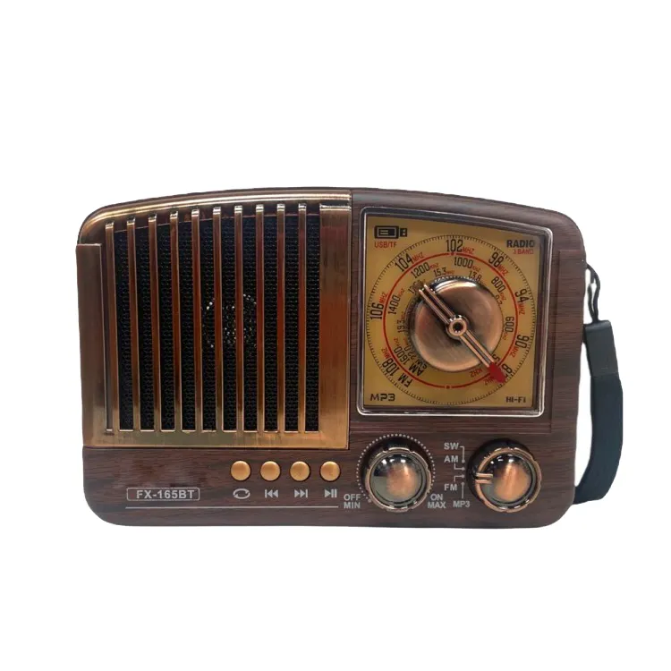 FX-165BT fx 165 bt portátil estilo dourado, vintage clássico porto usb-sd recarregável mp3 am/fm/sw 3 bandas rádio