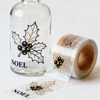 Rouleau d'étiquettes autocollantes transparentes en BOPP PET avec impression personnalisée et dorure à chaud, imperméables, pour bouteilles et bocaux, idéales pour la décoration de Noël et des fêtes.