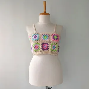 ファッションカジュアルスタイル手編みスリップトップベストノースリーブ手作り綿ニットクロップトップベスト女性用
