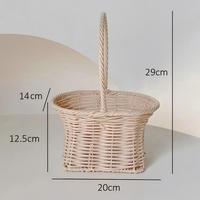 Panier à fleurs en rotin artificiel tissé à la main avec poignée, doublure imperméable, arrangement floral de mariage, emballage cadeau, panier de rangement