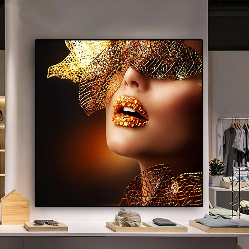 Nordic Modern Gold Lips Fashion Posters Prints Wall Picture black woman african art canvas with frame