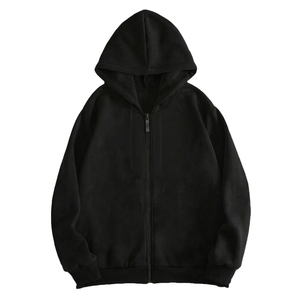 Sweat à capuche vintage streetwear 100% coton respirant, couleur noire, impression personnalisée en gros, fermeture éclair sur le devant, cordon de serrage, sweat à capuche pour homme - Product Image 1
