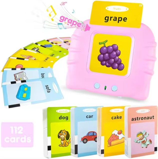 Pink Plastic Talking Flash Cards Learning Toys with Sound for Ages 2 to 6