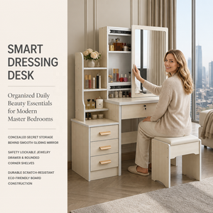 Ensemble coiffeuse et tabouret de style panneau moderne et minimaliste pour chambre à coucher, idéal pour <span class=keywords><strong>la</strong></span> location et le maquillage - Product Image 3