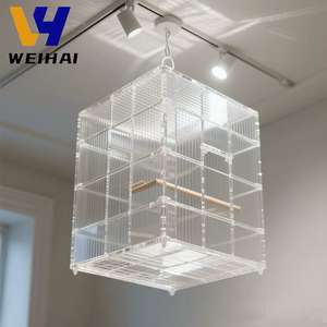 Grande <span class=keywords><strong>cage</strong></span> carrée personnalisée en acrylique pour animaux de compagnie-Habitat XXL pour oiseaux/lapins avec roues, anti-fuite, multi-portes et plateau amovible - Product Image 1