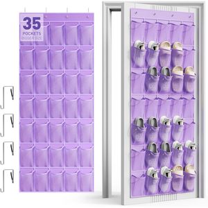Over The Door <b>Shoe</b> Organizer 35 Pockets Breathable Mesh Purple Hanging Storage For <b>Shoes</b> With 4 Metal <b>Hooks</b> - Product Image 1