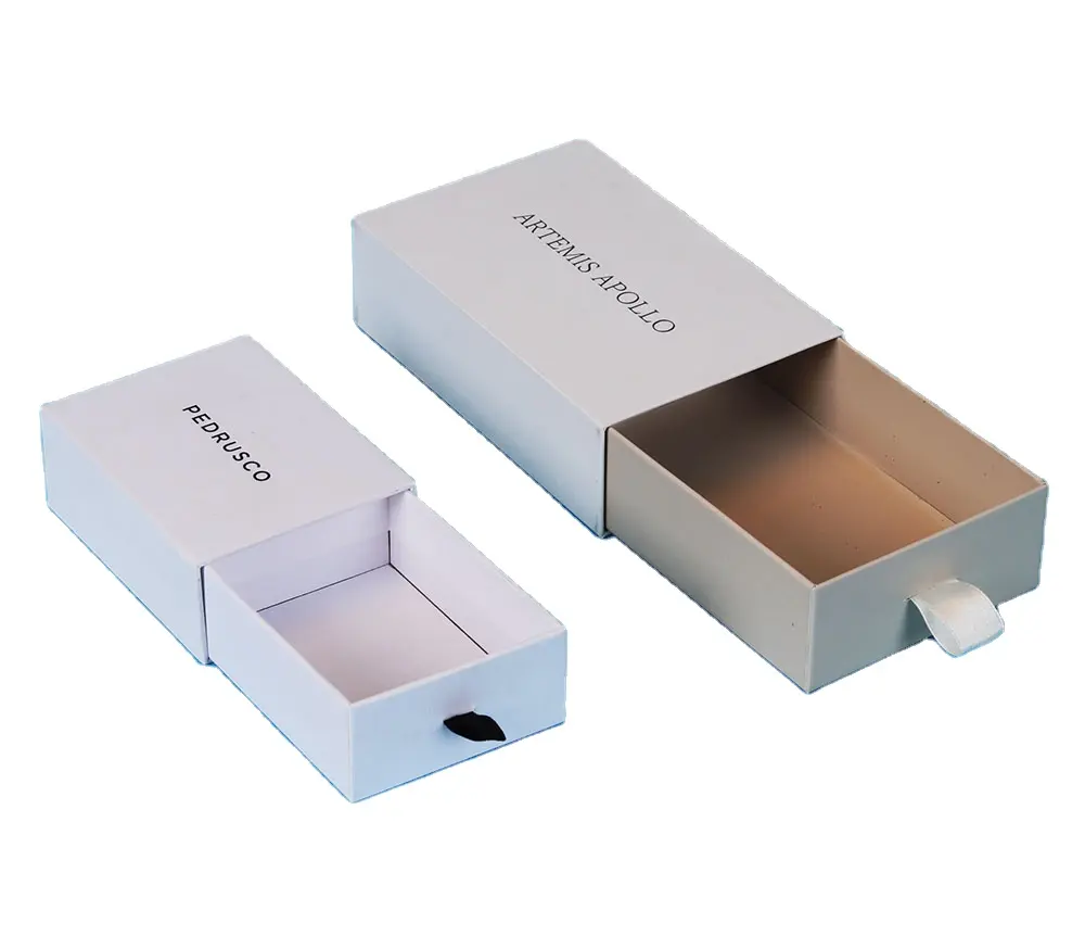 Unique design Jewelry box gold foil handmade gift package box pull slip drawer box foam insert for earrings