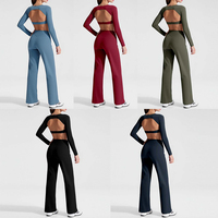 Tenues personnalisées en 3 pièces, tissu brossé super doux, vêtements de sport, pantalon large couleur chair, ensembles de yoga, vêtements de sport, ensembles de sport
