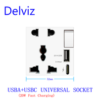 Panneau en verre blanc Delviz, prise électrique double prise, prise de charge rapide USB C, interrupteur d'éclairage mural bricolage 13A prise murale universelle