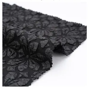 ABAYA FABRIC MANUFACTURER SUPPLY Fashion Korean Black Abaya Woven Jacquard Fabric with 3D Flowers for Islamic Dresses