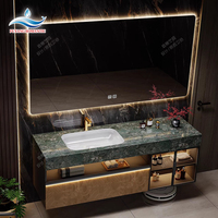 Miroir LED mural en bois, design moderne, style ferme, avec vasque en céramique et tiroirs à fermeture douce, pour salle de bain, hôtel, chambre