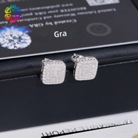 Boucles d'oreilles clous de luxe en moissanite couleur D à trois rangs, en argent S925, design carré, sertissage pavé complet, hypoallergéniques, bijoux de mariée