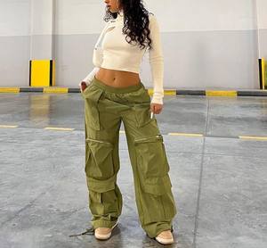 New Street Fashion Cargo Loose Multi-Pocket Stitching Kordel zug Reiß verschluss hose High Waist Cargo Pant Women - Product Image 6