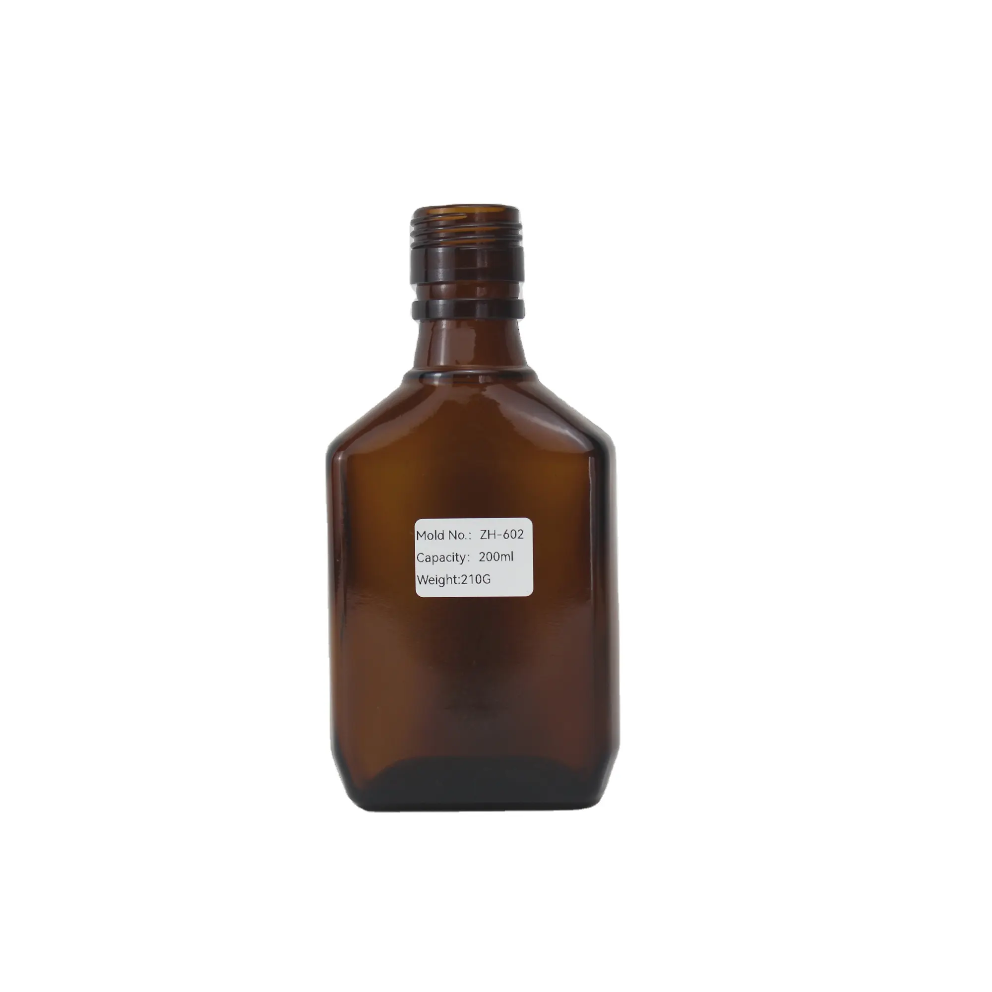 Botella de vidrio cuadrada de 200ml de color ámbar para cerveza, brandy, vodka, licores, suministrada directamente por el fabricante, botella de whisky