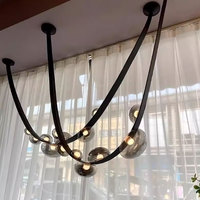 Lustre LED moderne VH pour hôtel, avec ampoules en verre et éléments en cuir, taille personnalisée pour salle à manger, salon, escalier, villa
