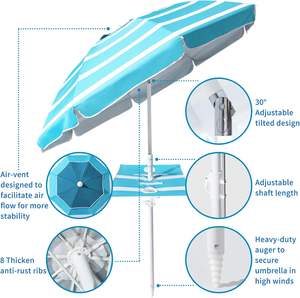 Paraguas de playa resistente de 6,56 pies, poste inclinable portátil de 5,9 pies de diámetro, UV 50 +, resistente a la arena y al viento, bases de sombrillas de <span class=keywords><strong>Patio</strong></span> a rayas - Product Image 5