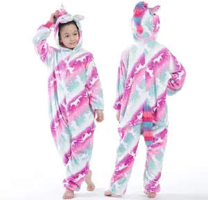 Combinaison, pyjama licorne et flanelle pour enfants, vêtements de nuit, motif dessin animé, vente en gros,