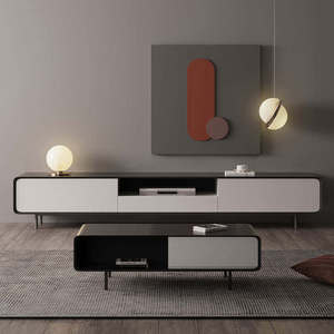 Ensemble <span class=keywords><strong>meuble</strong></span> <span class=keywords><strong>TV</strong></span> et table basse <span class=keywords><strong>en</strong></span> <span class=keywords><strong>bois</strong></span>, <span class=keywords><strong>meuble</strong></span> <span class=keywords><strong>TV</strong></span> réglable avec rangement pour chambre et salon, mobilier de maison moderne et luxueux - Product Image 4