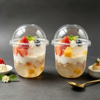 Gobelet jetable en plastique PET rond mat givré 360U avec couvercle transparent en forme de dôme pour gâteau, fruits, pouding, mousse