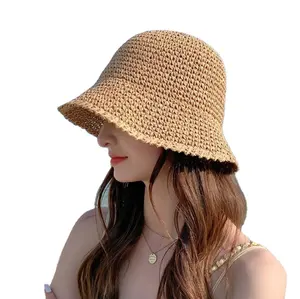 비치 모자 여름 통기성 휴가 여행 양동이 모자 접이식 일반 밀짚 분지 모자