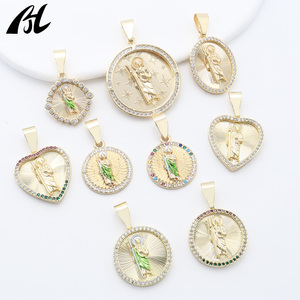 <strong>St</strong>. <strong>Jude</strong> Religious Pendant 14K Gold Zircon Three-Color Brass Material Multiple Styles for <strong>Gift</strong> - Product Image 2