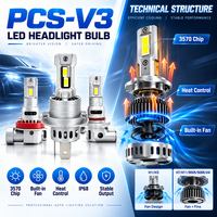 Phare LED à branchement direct PCS-V3 60W 6000LM avec ventilateur et ailettes internes H1 H3 H7 H11 9005 9006 H4 DOT E-mark FMVSS IP68