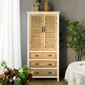 Country Style Farmhouse Shutter Door Design <b>Rustic</b> Dining Room Kitchen Solid Wood <b>Cabinet</b> with 3 Drawers - Product Image 3