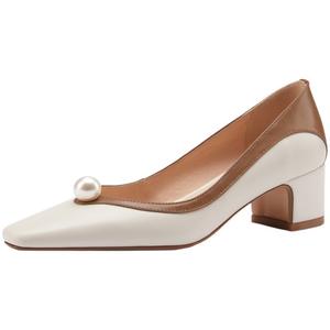 Zapatos de Tacón Alto Elegantes con Punta en Pico y Tacón Grueso de Cuero Genuino con Bloques de Color Retro Francés para Mujer, Ideales para el Uso Diario en Verano - Product Image 5