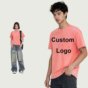 T-shirt unisexe surdimensionné à col rond, délavé et vieilli, poids lourd 230g, avec logo personnalisé, tailles S-5XL - Product Image 1