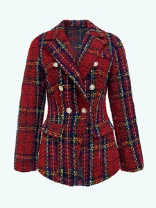 Hot Plaid Double-breasted <strong>Suit</strong> Collar Slim-fit Custom blazer <strong>Tweed</strong> blazer Blazers Ladies Women - Product Image 4