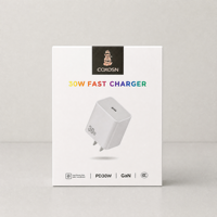Boîte en carton blanc C2S à double extrémité pliée en gros, en stock, pour adaptateur de chargeur rapide 30W, emballage d'électronique grand public