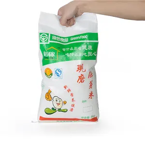 2024 5kg fábrica bolsa de arroz bolsa de alimentación al por mayor personalizado diferente tamaño 10kg 25kg bolsas de plástico para embalaje de arroz con asa de agujero para la venta