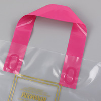 Sac de shopping transparent multi-usages avec logo personnalisé, poignée en boucle réutilisable, sac en plastique