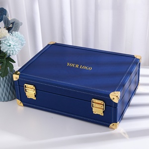 Valise de transport personnalisée en cuir PU pour outils, boîte à vin ou coffret cadeau en <span class=keywords><strong>bois</strong></span>, grande taille, bleu marine - Product Image 2