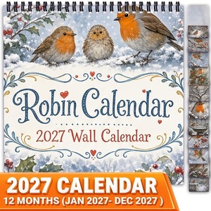 Calendario Robin 2027, Calendario de Pared de 12 Meses, Papel Grueso Recubierto - Product Image 4