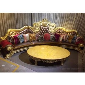 Barok Furnitur Ruang Tamu, <span class=keywords><strong>Sofa</strong></span> Kulit Ukir Kayu Solid - Product Image 1